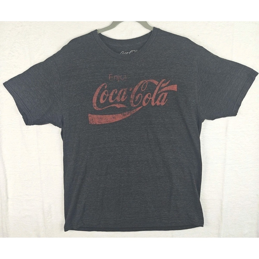 Coca Cola Enjoy Graphic T Shirt Men's Large Charcoal Gray Heather Red Logo